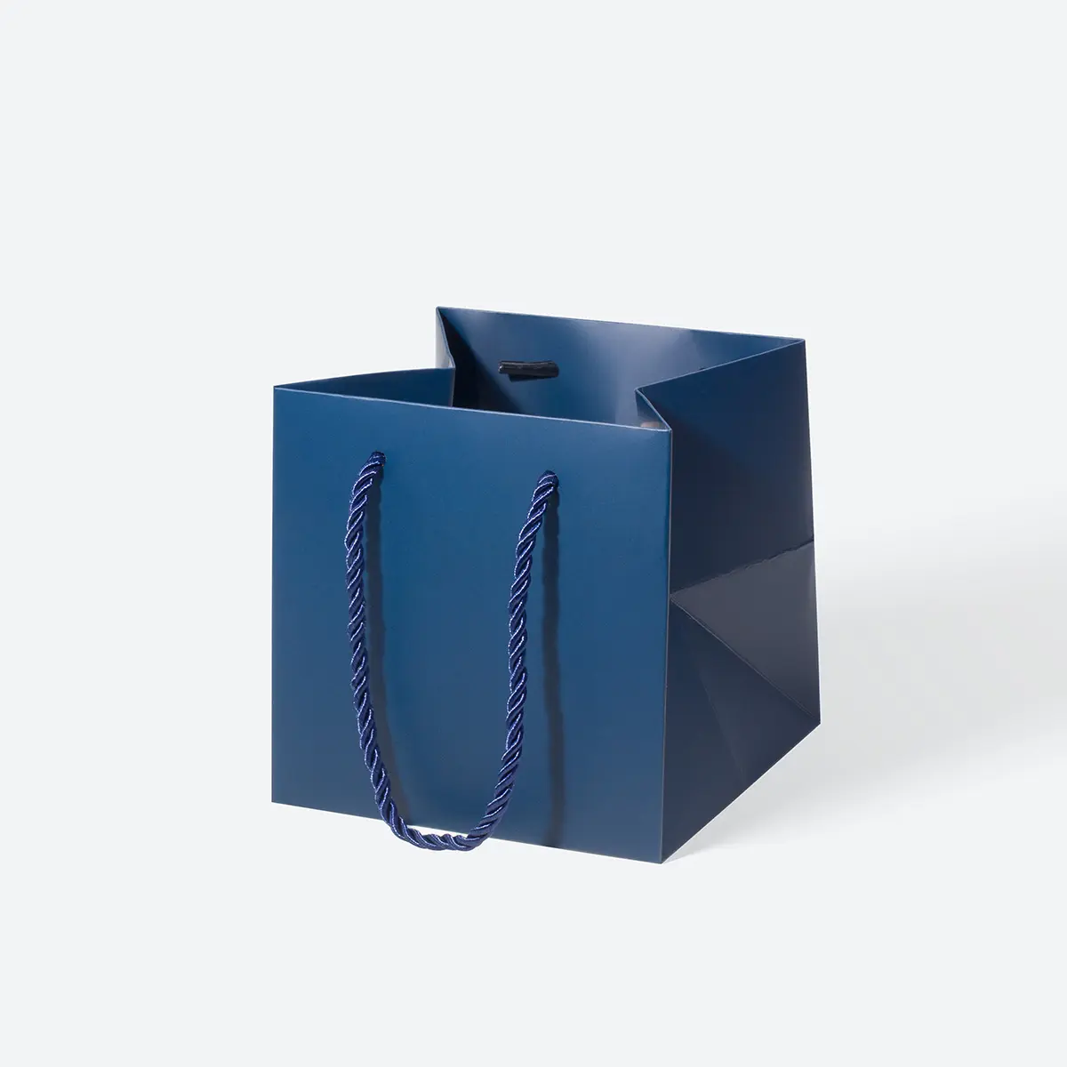 Small Cube Navy Blue Paper Gift Bag with Handle - Image 3