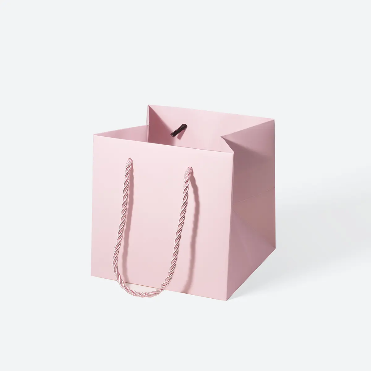 Small Cube Pink Paper Gift Bag with Handle - Image 3