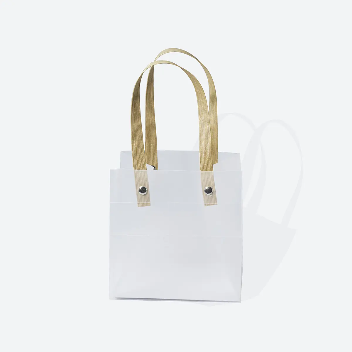 Small Cube Frosted Plastic Gift Bag with Flat Paper Handle - Image 2
