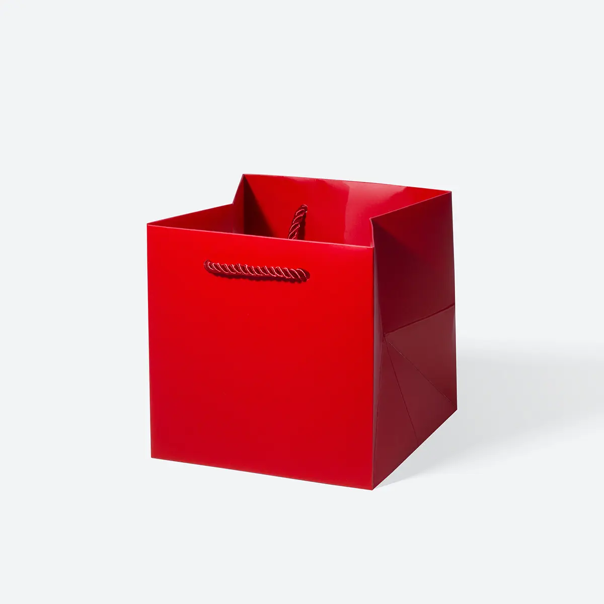 Small Cube Red Paper Gift Bag with Handle