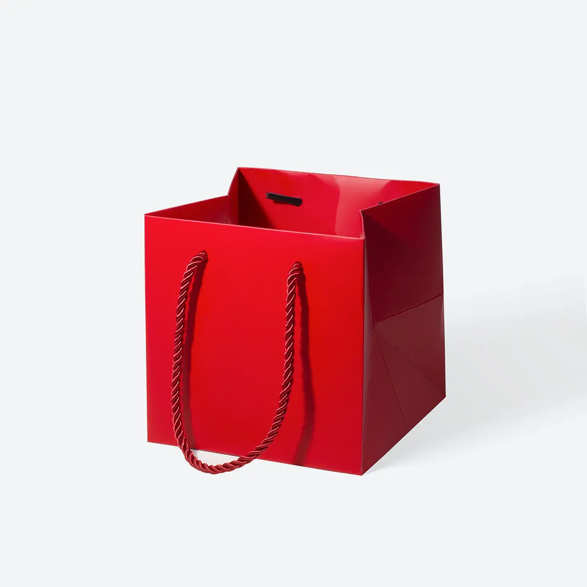 Small Cube Red Paper Gift Bag with Handle - Image 3
