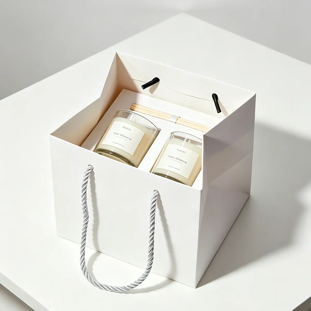 Small Cube White Paper Gift Bag with Handle - Image 4