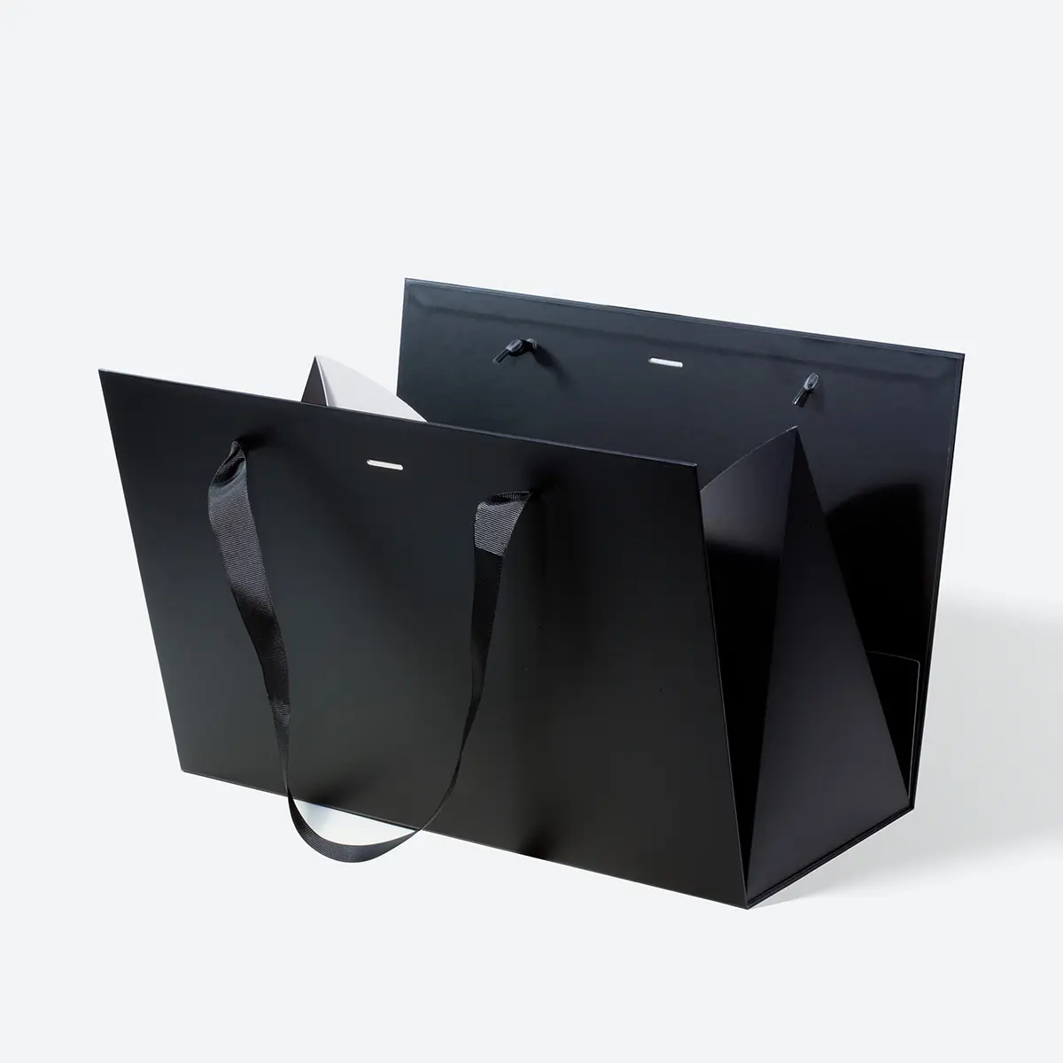 Large Black Triangular Shaped Gift Bag with Ribbon and Handle - Image 4