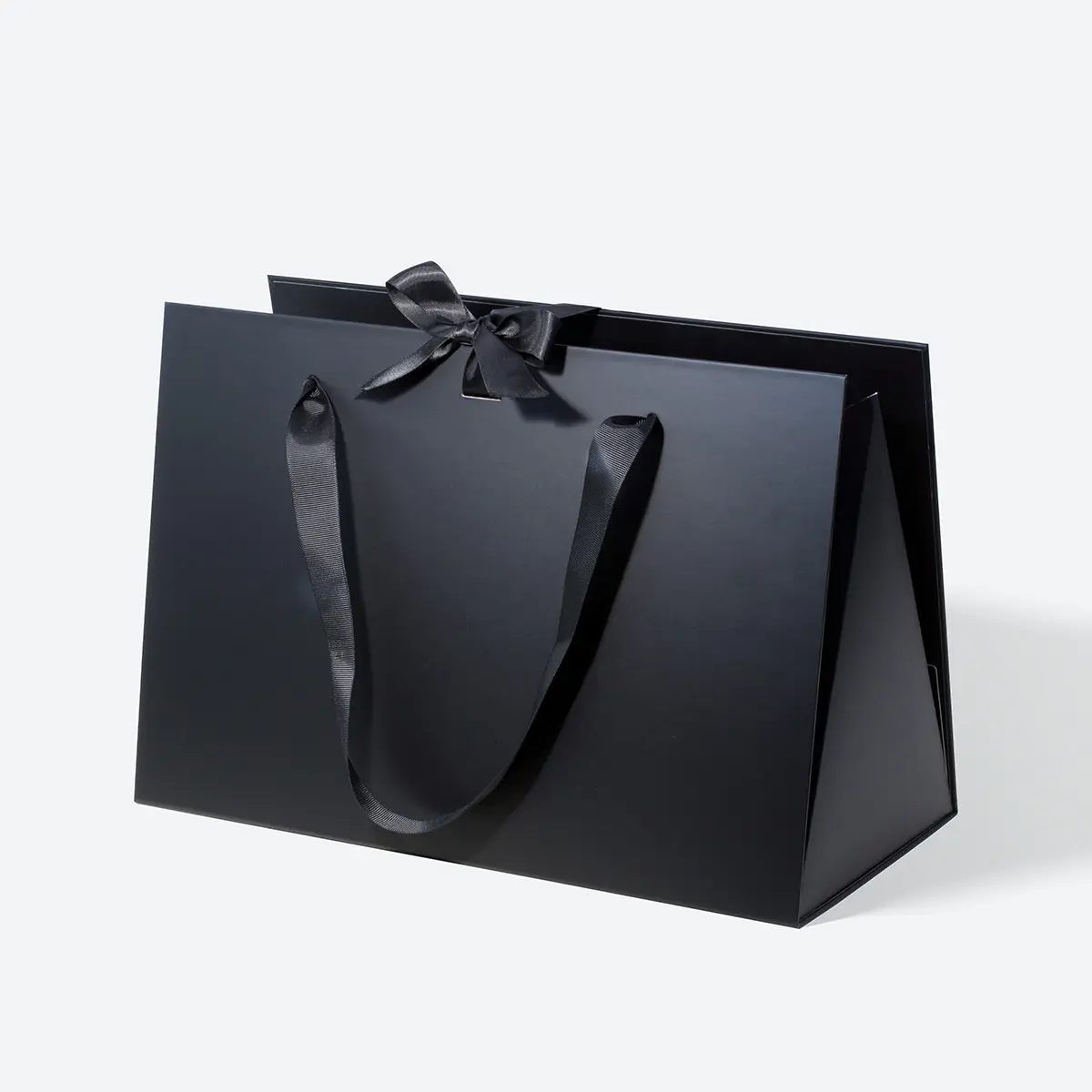 Large Black Triangular Shaped Gift Bag with Ribbon and Handle - Image 5