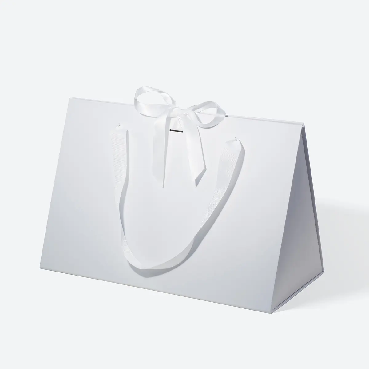 Large White Triangular Shaped Gift Bag with Ribbon and Handle
