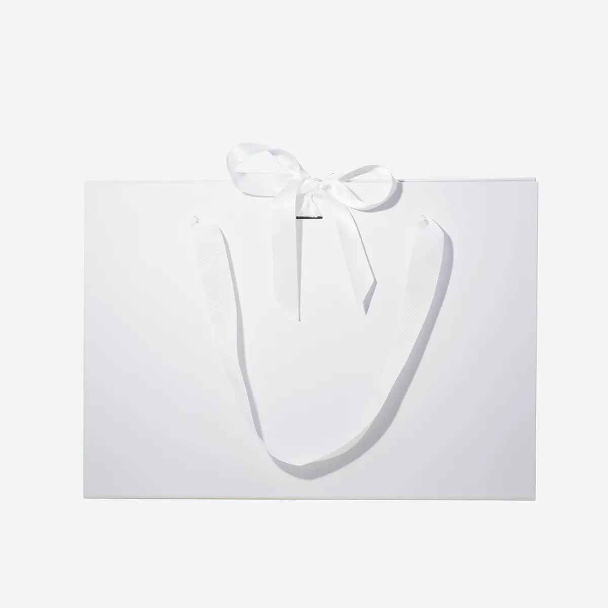 Large White Triangular Shaped Gift Bag with Ribbon and Handle - Image 2