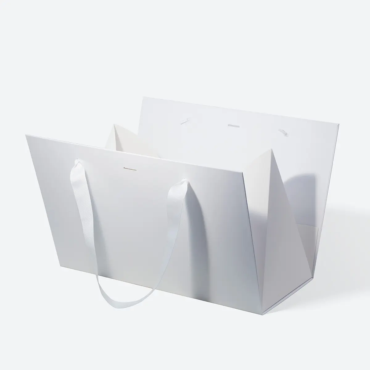 Large White Triangular Shaped Gift Bag with Ribbon and Handle - Image 4