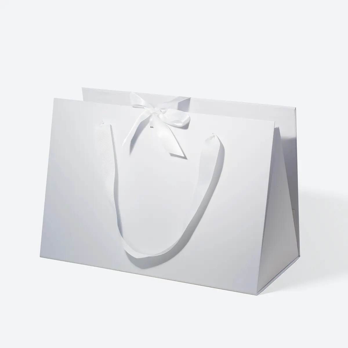 Large White Triangular Shaped Gift Bag with Ribbon and Handle - Image 5