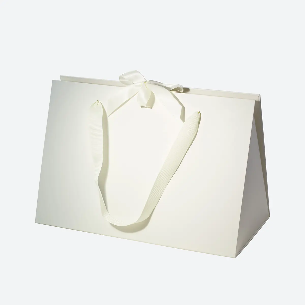 Large Ivory Triangular Shaped Gift Bag with Ribbon and Handle