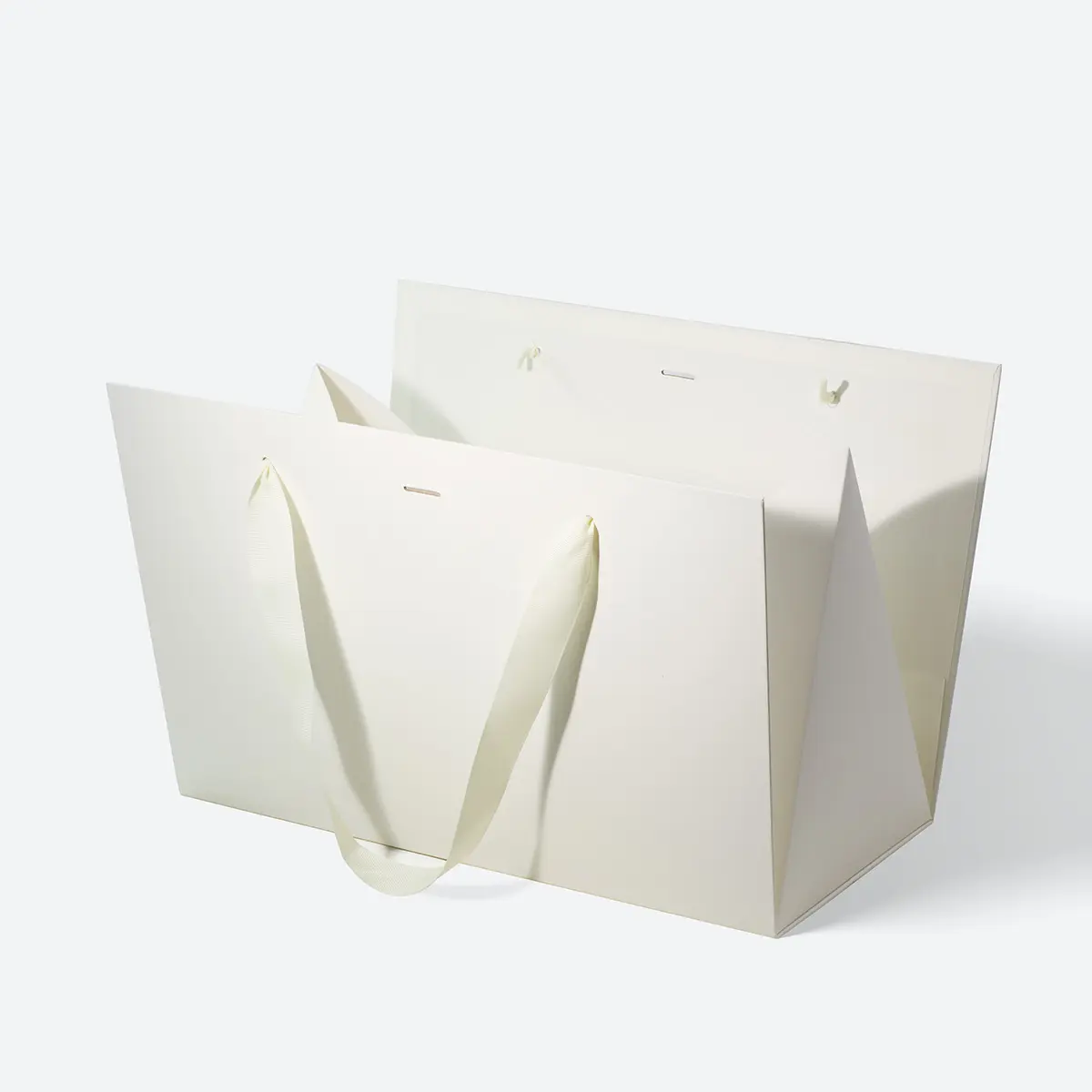 Large Ivory Triangular Shaped Gift Bag with Ribbon and Handle - Image 3