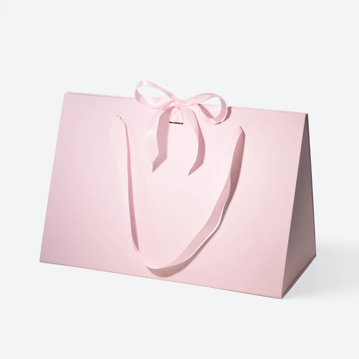 Large Pink Triangular Shaped Gift Bag with Ribbon and Handle