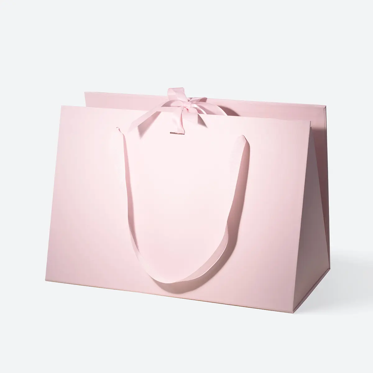 Large Pink Triangular Shaped Gift Bag with Ribbon and Handle - Image 3