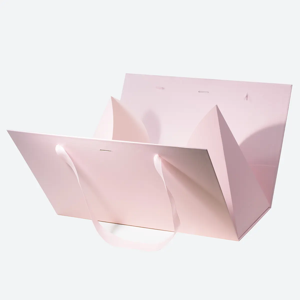 Large Pink Triangular Shaped Gift Bag with Ribbon and Handle - Image 5