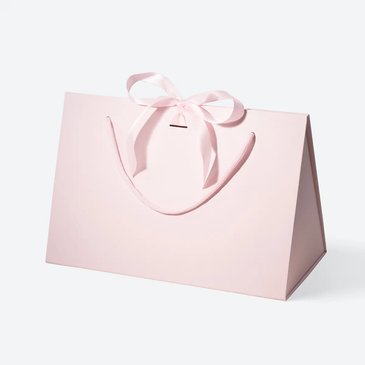 Medium Pink Triangular Shaped Gift Bag with Ribbon and Handle