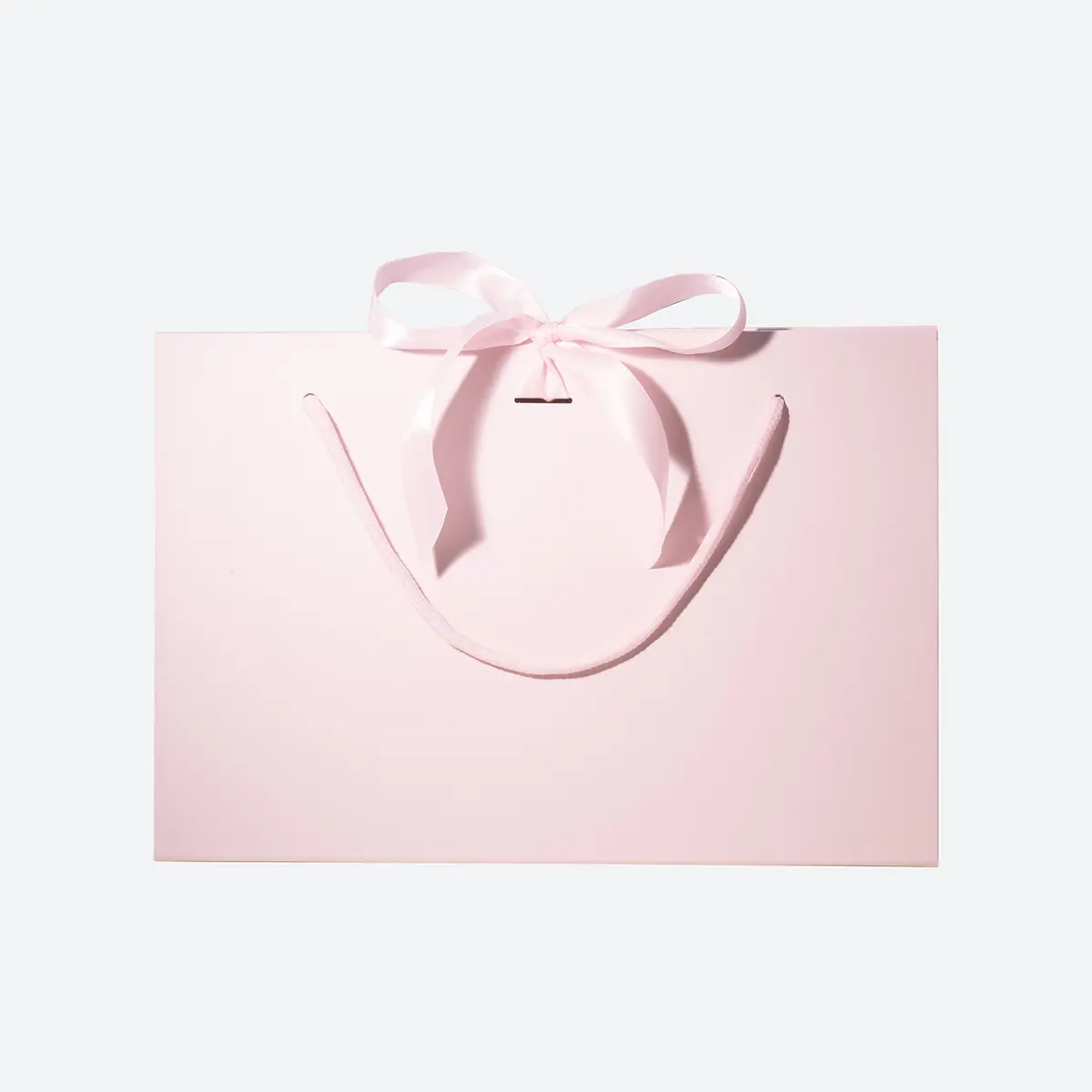 Medium Pink Triangular Shaped Gift Bag with Ribbon and Handle - Image 2