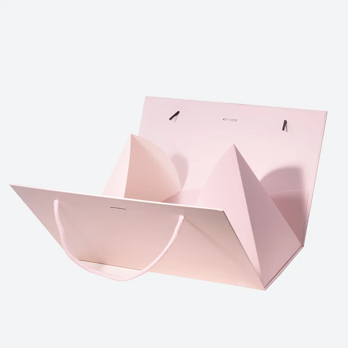 Medium Pink Triangular Shaped Gift Bag with Ribbon and Handle - Image 3