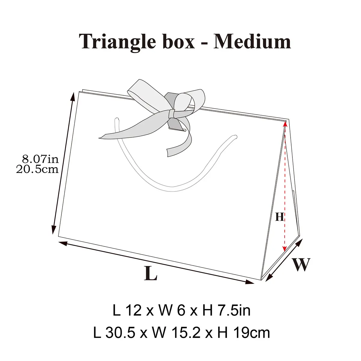 Medium Pink Triangular Shaped Gift Bag with Ribbon and Handle - Image 6