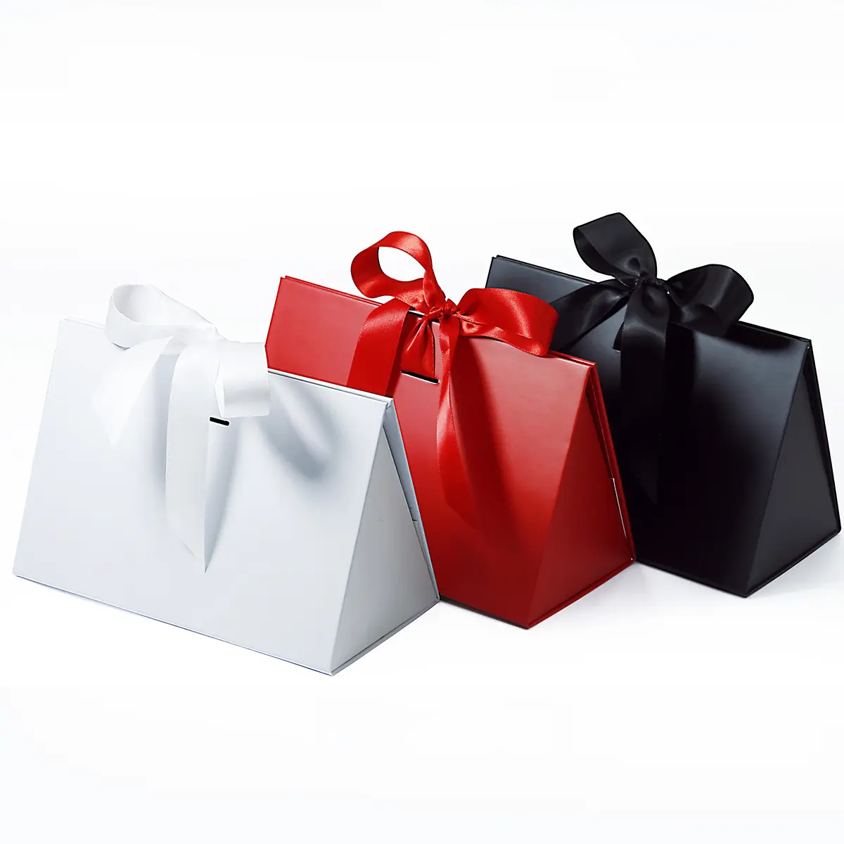 Small Pink Triangular Shaped Gift Bag with Ribbon - Image 8