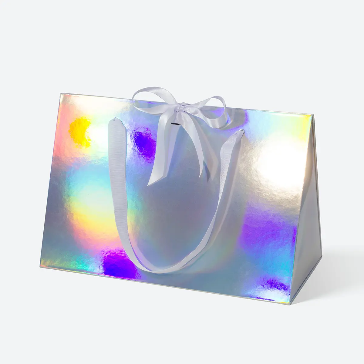 Large Holographic Triangle Shaped Gift Bag with Ribbon and Handle