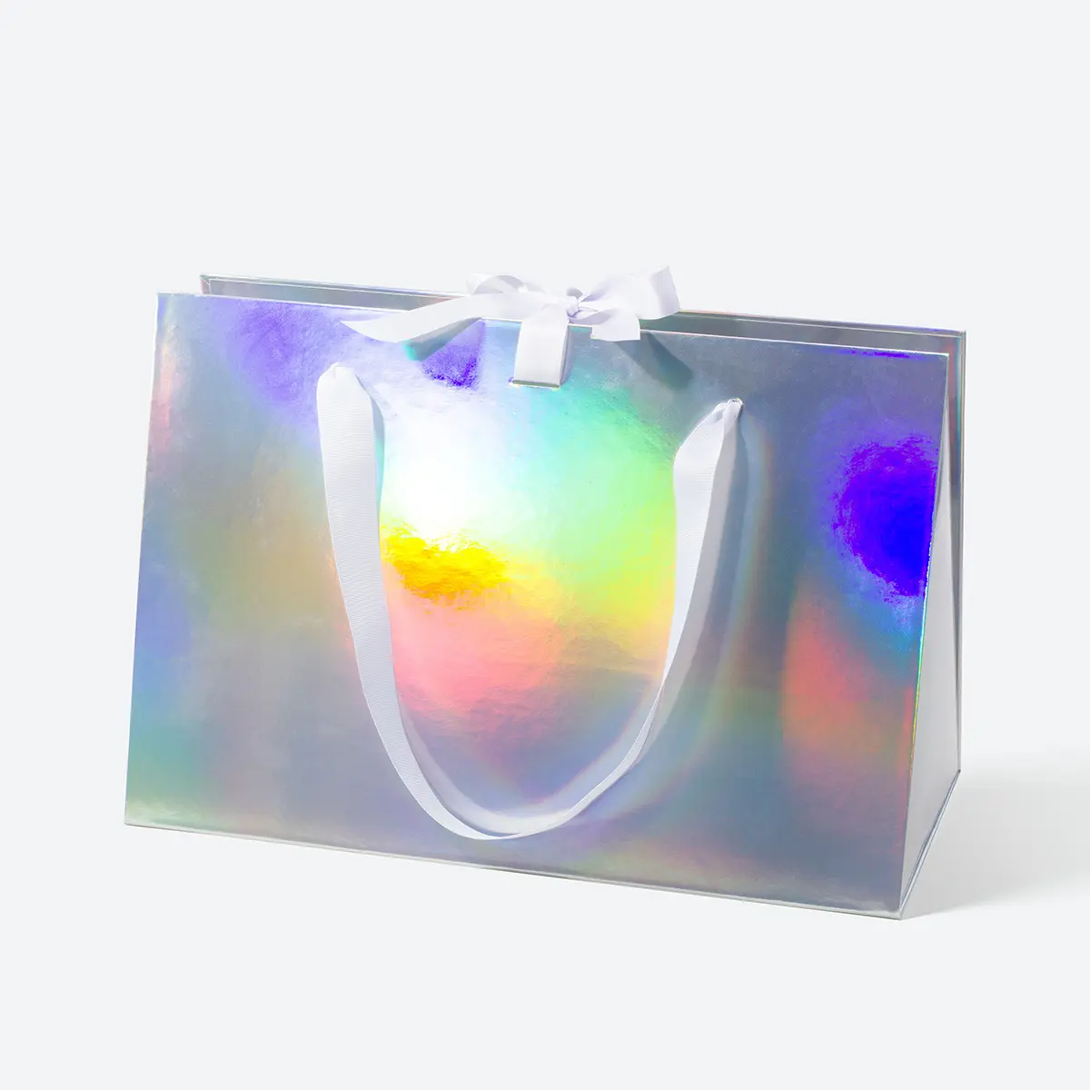 Large Holographic Triangle Shaped Gift Bag with Ribbon and Handle - Image 3