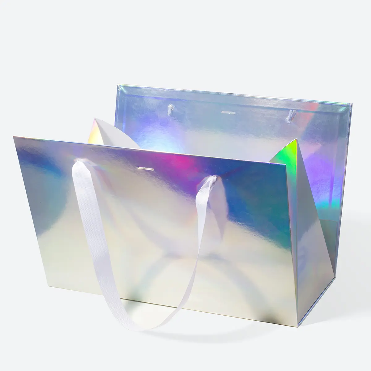 Large Holographic Triangle Shaped Gift Bag with Ribbon and Handle - Image 4
