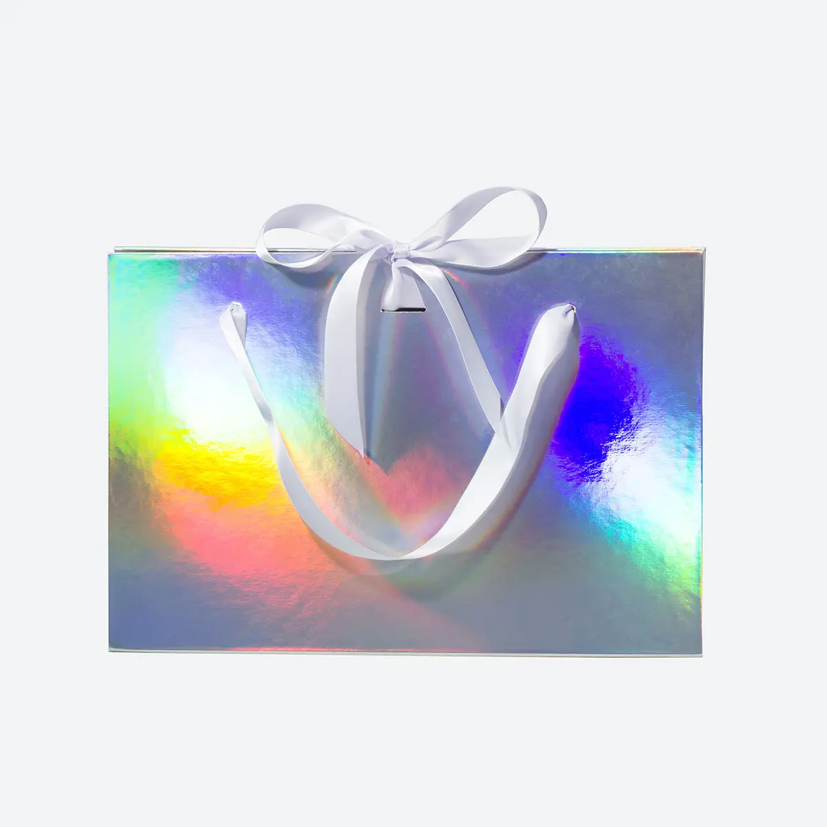 Medium Holographic Triangle Shaped Gift Bag with Ribbon and Handle - Image 2